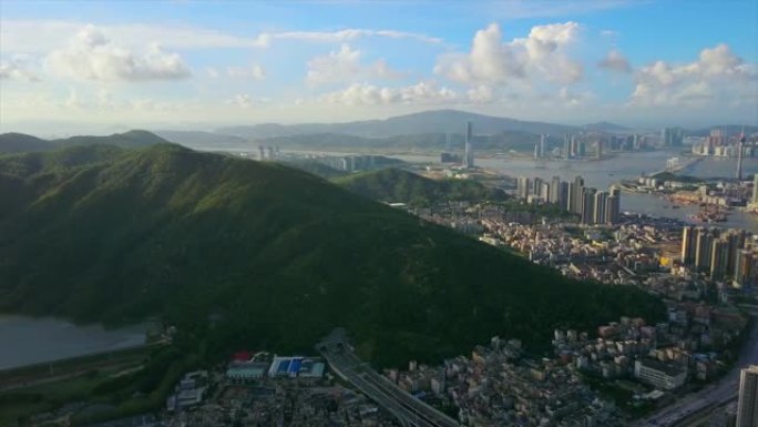 珠海市容晴天交通路隧道空中全景4k中国