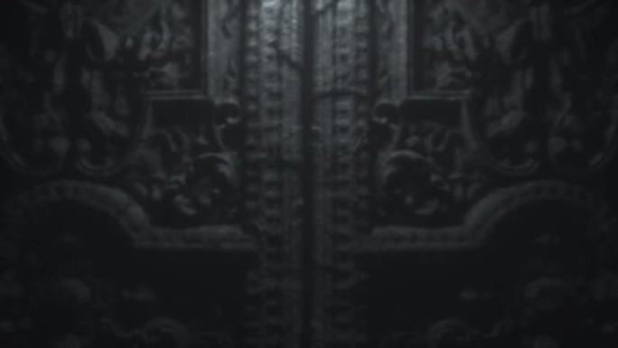古老的哥特式石门到地狱的图案。门开着。向前移动摄像机。4k的3d动画