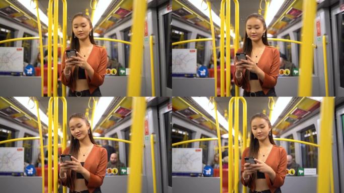 乘坐地铁的亚洲少女