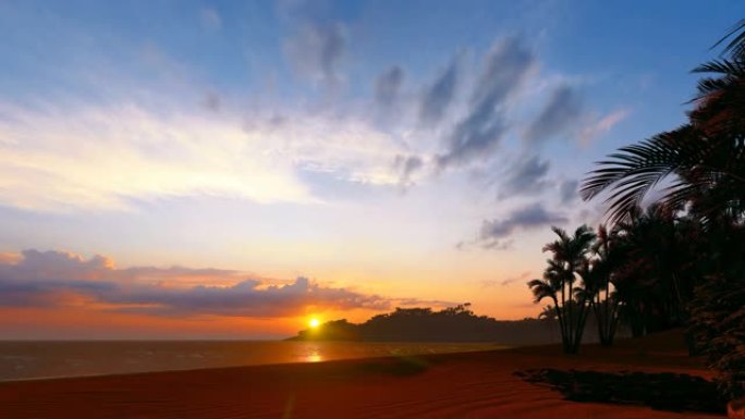 日落时红沙迷人的海滩