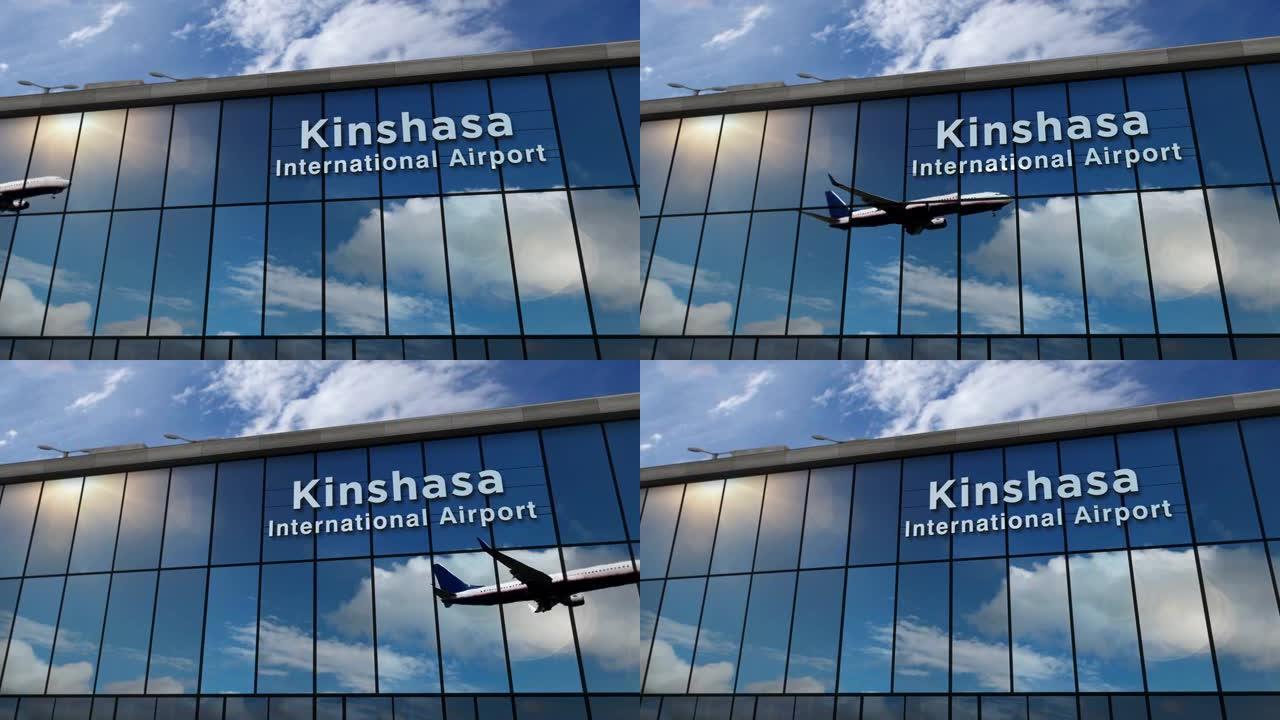 飞机在金沙萨刚果机场降落在航站楼
