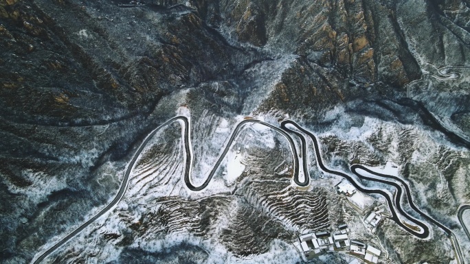 冬季雪后村庄雪景航拍