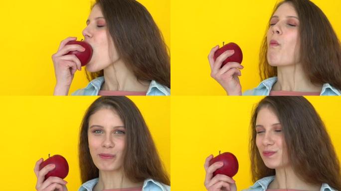 吃苹果的年轻女子女孩