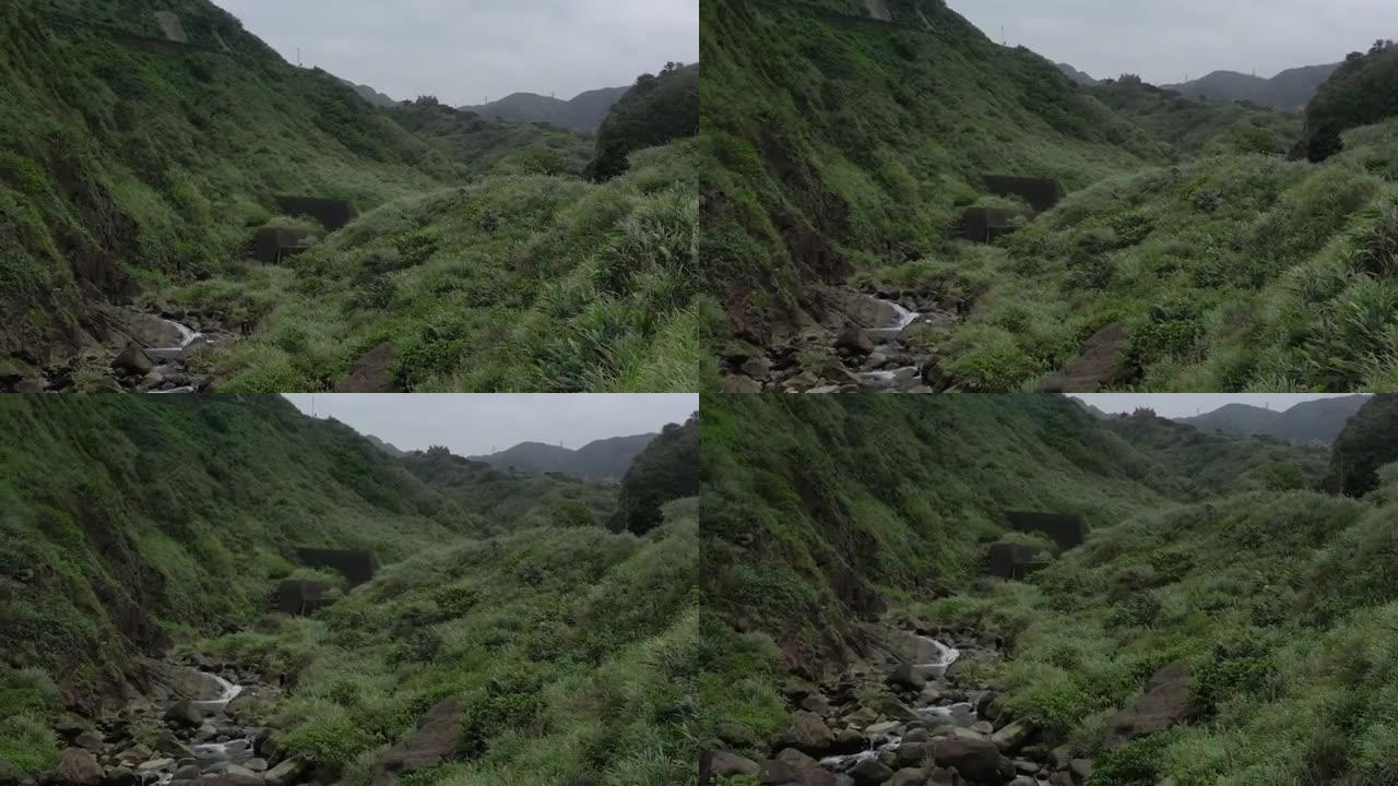 白天绿山河空中全景4k台湾