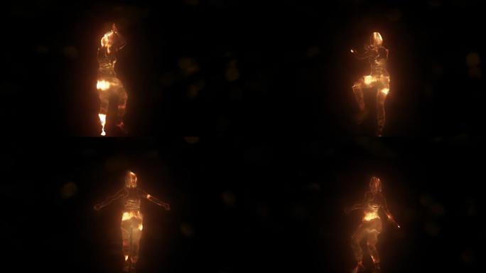 一个跳舞的嘻哈火粒子- 3D插图