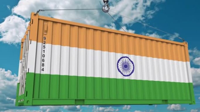 带有印度国旗的货物集装箱