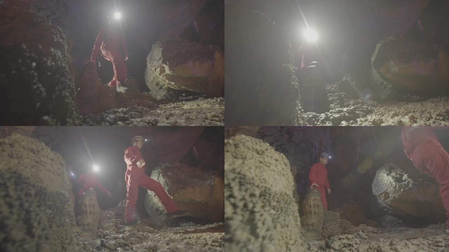 M1科考队员在山洞中行进