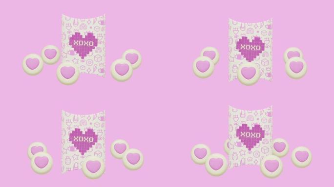 最小运动设计。粉色抽象空间中的3d创意动作。甜甜圈爱好者，甜蜜，糖果，派对商店，生日派对，情人节，伟