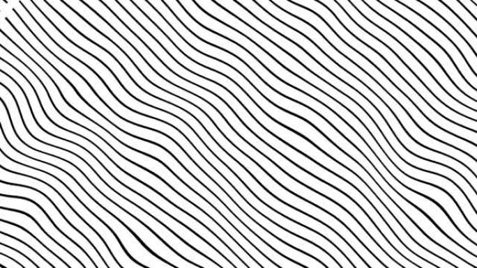 动态波动中的黑色曲线。未来几何对角线图案运动背景。