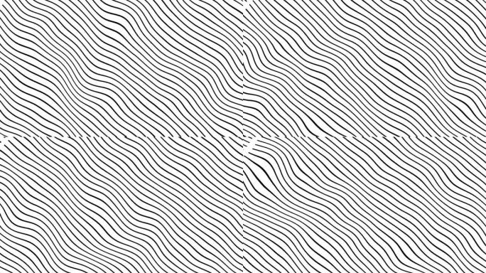 动态波动中的黑色曲线。未来几何对角线图案运动背景。