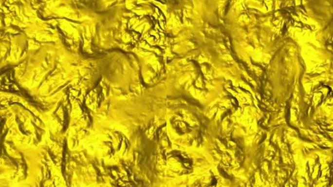 带波浪的抽象金色果冻液体的3D动画。