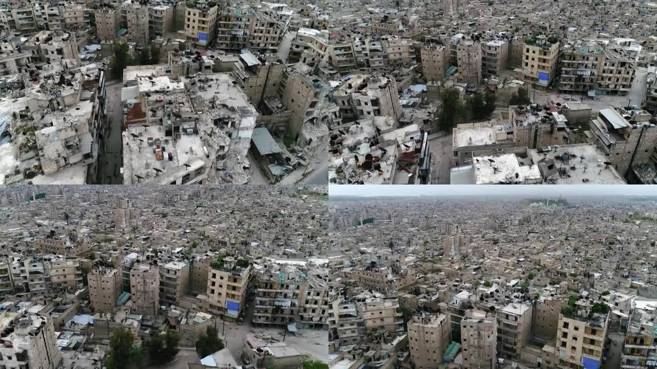 叙利亚城市鸟瞰图。一些建筑在10年前的内战后仍是废墟