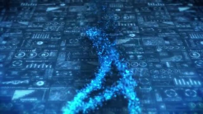 DNA螺旋分子循环动画。DNA染色体概念。数字数据图表的全息图元素。医学信息图。高科技未来设计。
