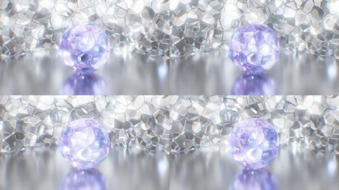 水晶透明玻璃宝石球体珠宝闪耀未来派房间-4k无缝VJ循环运动背景动画
