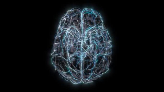 具有运动神经元信号的3D人脑。通过脑机接口读取神经信号。神经技术概念动画。