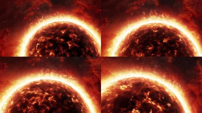 4k高质量逼真的太阳之星3D渲染。热、氢聚变和太阳粒子与火。
