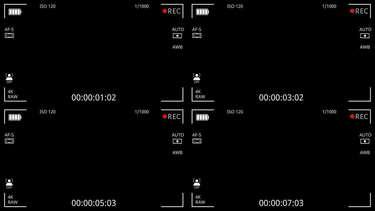 4k分辨率和阿尔法通道的录像机摄像机取景器屏幕动画