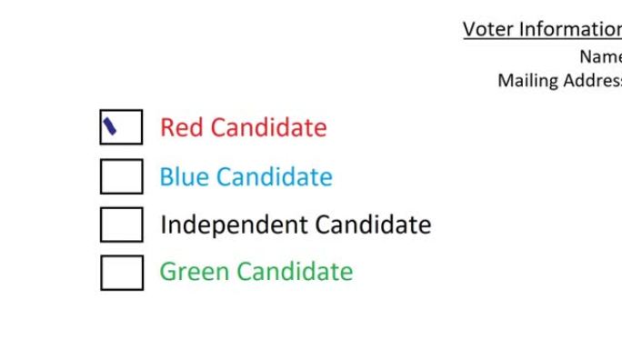 为选举中的红色候选人投票。在空的投票箱里打勾。在选票上投票。
