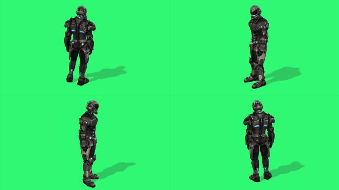 高级仿生机器人在绿屏背景上旋转-技术相关的3D 4k动画
