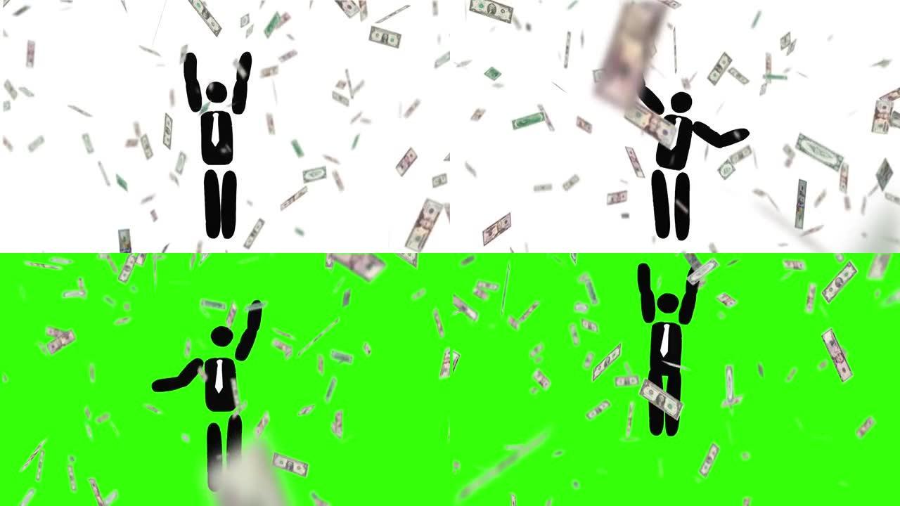 动画男子商人抓钱现金美元。
