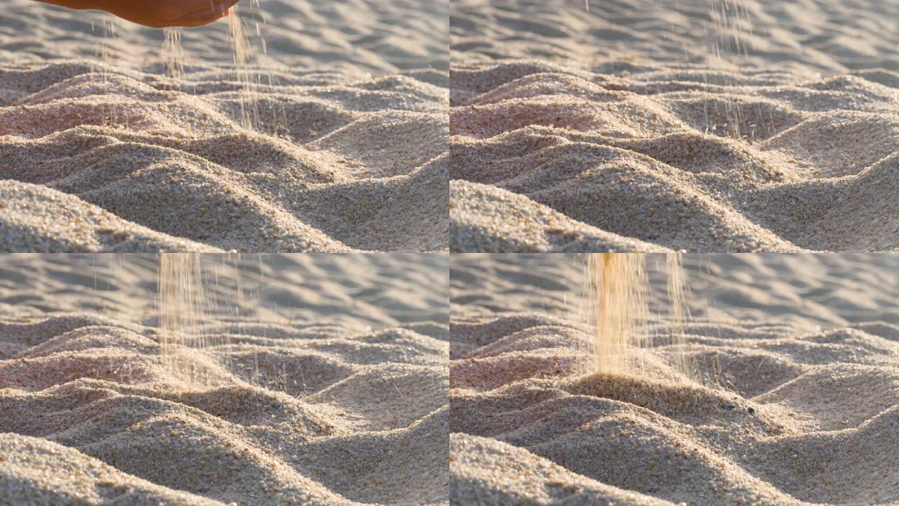 面目全非的女孩拿着一把沙子摔倒