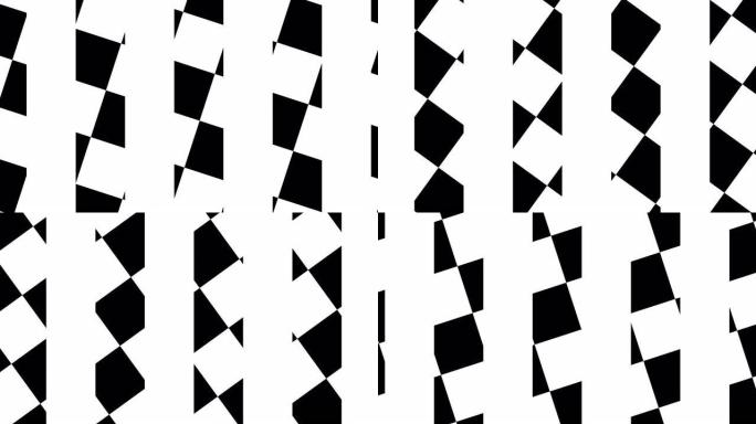 简单的几何运动图形背景。黑白条纹和方格图案。具有基本形状的无缝动画