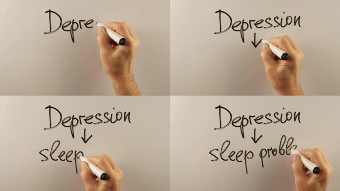 Person在白板上解释了抑郁症与睡眠问题之间的联系
