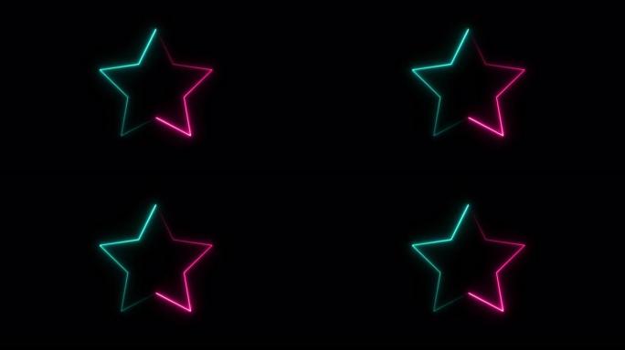 霓虹灯线闪烁的星星闪烁的动画循环在黑色背景上随机移动。