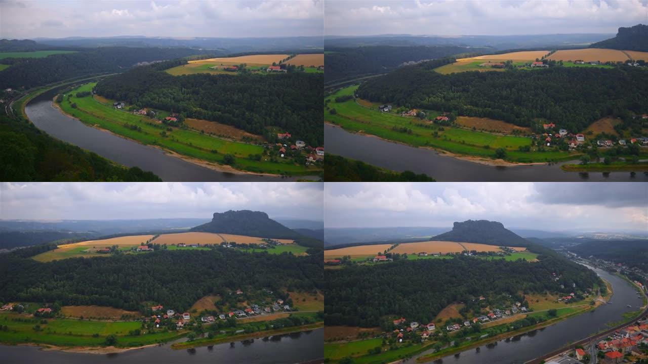 城镇Königstein与易北砂岩山易北河(从Königstein要塞看到)，瑞士撒克逊，德国