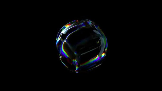 虹彩立方体的循环色散动画变形成球体。3D动画。