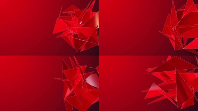 抽象三角形几何3D红色形状的碎片在动画无尽的视频循环中旋转艺术设计模板