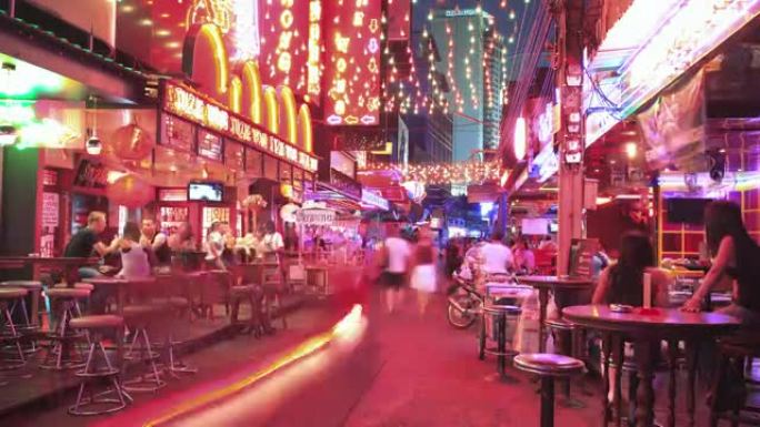泰国曼谷Soi牛仔酒吧的延时视图