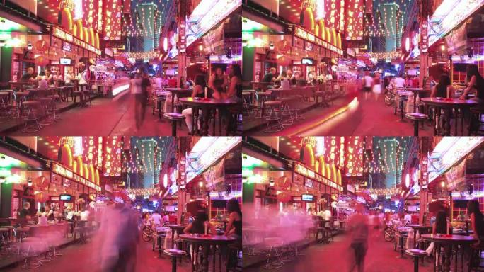 泰国曼谷Soi牛仔酒吧的延时视图