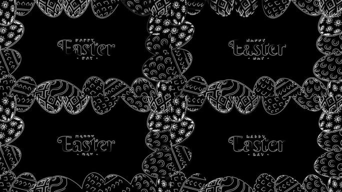 复活节快乐无缝动画与霓虹灯线。黑色背景上发光霓虹灯抽象复活节假期的视频4k动画。