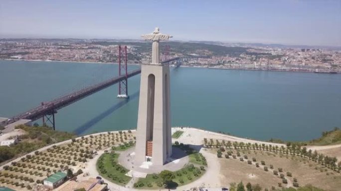 阳光明媚的日子里斯本城市景观屋顶空中向下视图全景4k葡萄牙