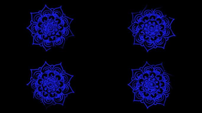 曼陀罗抽象装饰多色霓虹灯线运动。4k视频模式曼陀罗印度。