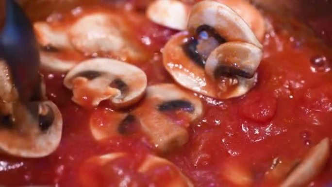 烹饪披萨酱香菇红色食物