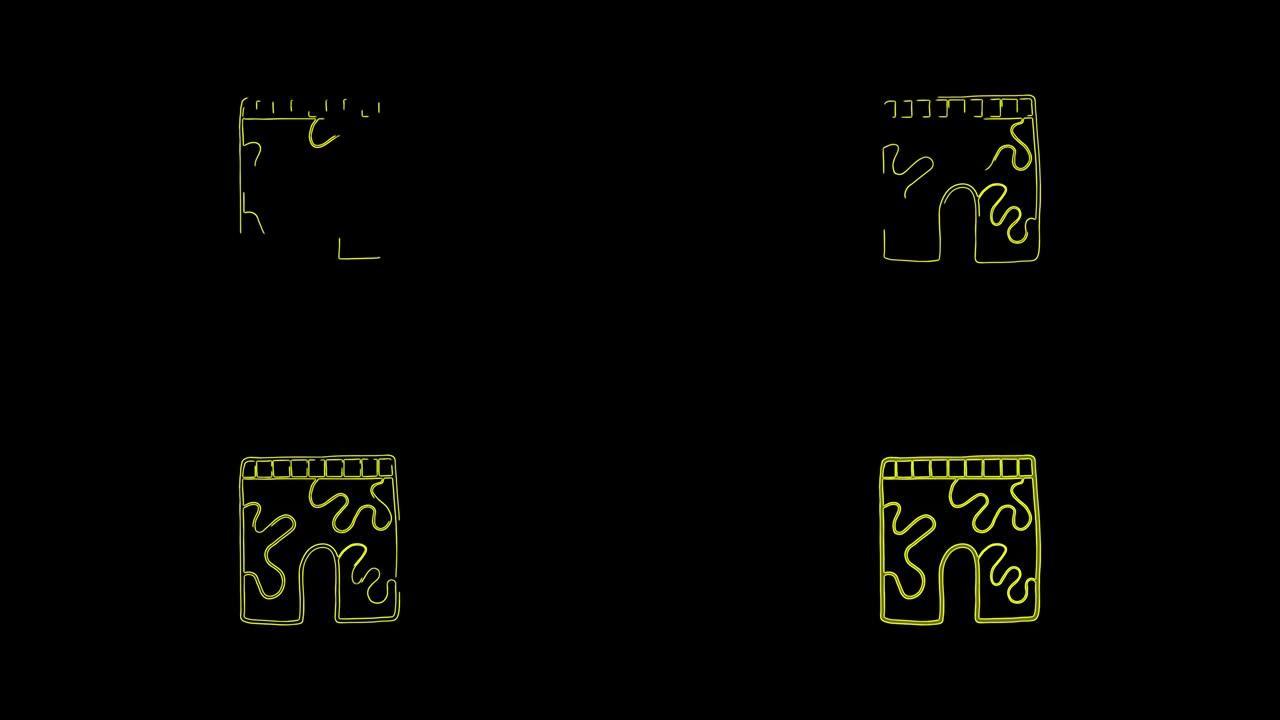 黑色背景上的夏季男士短裤动线图标。4k视频霓虹灯线动画。