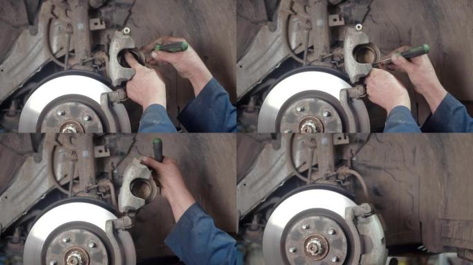 汽车刹车盘和刹车片在汽车修理厂修理
