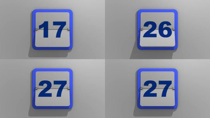 在第二十七天停止的翻转日历的时尚动画3D渲染。一周的第27天或假期和活动的3d插图。数字二十七的动画