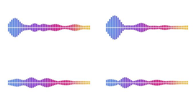 白色背景循环动画镜头上的音频波形均衡器。音乐或声波镜头。