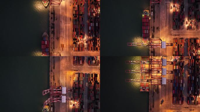 【4k正版视频】南沙港码头傍晚航拍