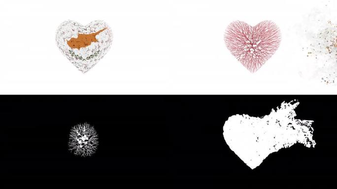 塞浦路斯国庆节。4月1日。心动画与阿尔法磨砂。花朵形成心形。