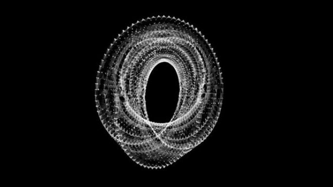 莫比乌斯条环神圣几何。表面向上的空间图形。具有双重圆形轮廓的视错觉。线框低聚网格