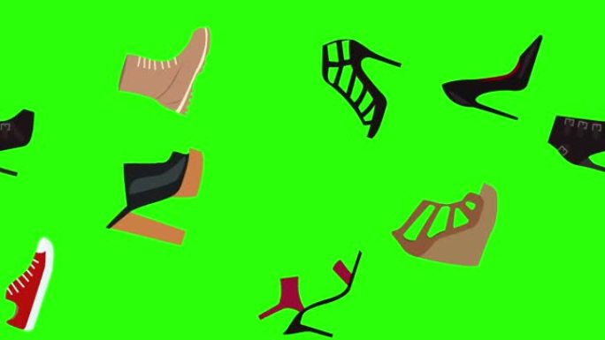绿屏色度键平面设计上女鞋组元素的动画