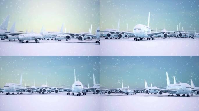由于强烈的暴风雪和暴风雪，多架商用和私人飞机在机场停飞