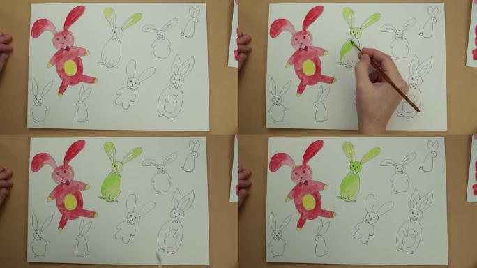 水彩画，复活节兔女郎