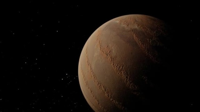抽象的太空探索与棕色的沙子行星，在星空上的外层空间有一个固体表面。4K 3D渲染银河飞行飞行由外星沙