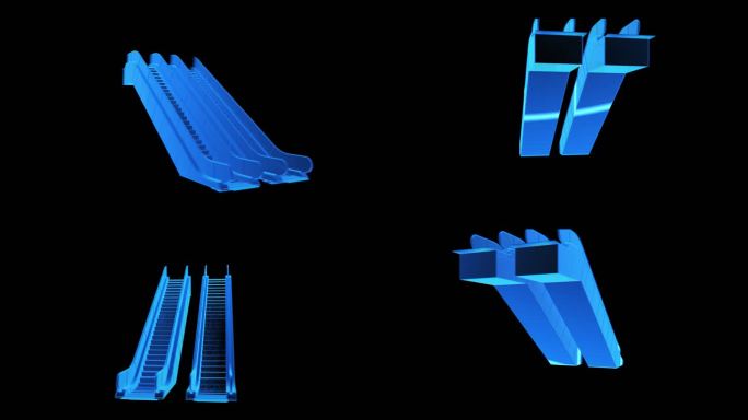 自动扶梯蓝色科技线条激光扫描通道素材