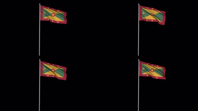 格林纳达旗与阿尔法频道，4k视频是透明的